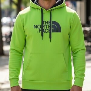 The North Face Men Lime Green Logo Pullover Hoodie Performance Fleece Sweatshirt
